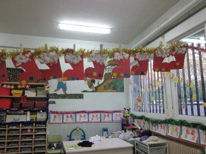 Botas de Papá Noel decorando la clase